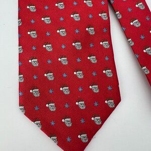 Rooster 100% Silk Red Holiday Santa Patterned Neck‎ Tie Christmas